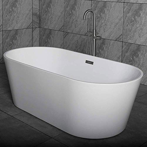 Woodbridge Acrylic Freestanding Bathtub Contemporary Soaking Tub with Brushed Nickel Overflow and Drain B-0014-B/N-Drain &O, 59' B0014
