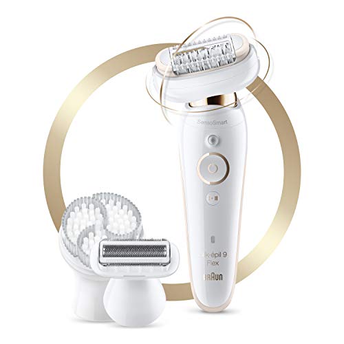 Braun Epilator Silk-épil 9 9-030 with Flexible Head, Facial Hair Removal for Women, Shaver & Trimmer, Cordless, Rechargeable, Wet & Dry, Beauty Kit with Body Massage Pad