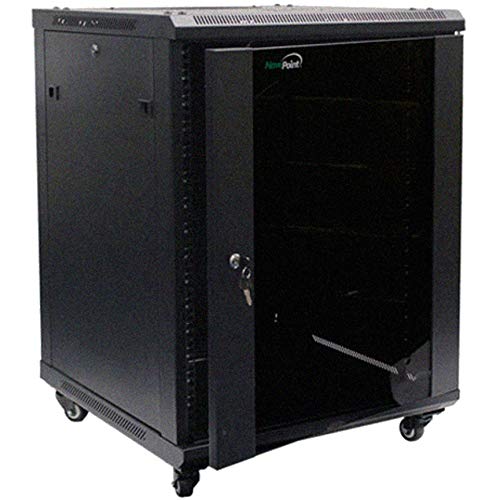 NavePoint 15U Wall Mount Audio Video A/V Rack Cabinet Glass Door Lock Casters and Shelves