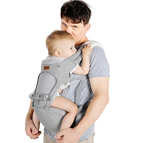 Lictin Baby Carrier 6-in-1 Ergonomic Backpack Carry with Hip Seat for Infants from 3.5KG to 20KG with 2 Cotton Bibs, 1 Pacifier Chain, with CE ASTM Certificated Tummy Carrier for Hiking, Shopping