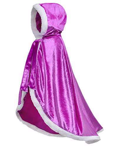 Fur Princess Costume Cape Fur Hooded Cloaks for Little Girls Dress Up Purple 4-5 Years(120cm)
