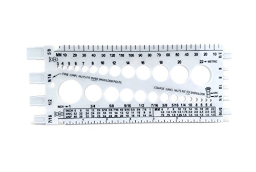 Nut and Bolt Gauge, Metric, UNC, UNF, with Thread Pitch on Back(5 Colors to Choose from in Listing) (White)