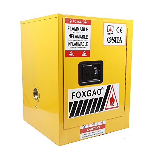 WUPYI Flammables Liquid Safety Storage Cabinet 12 Gallon Leak-Proof Single Door,Adjustable Shelf,18' Width x 22' Height x 18' Depth,Steel, Yellow