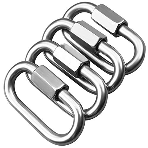 AOWISH Quick Links, Chain Links, Rope Connector, 304 Stainless Steel (4 Pack), Locking Carabiner, Keychain Buckle, Lock Ring - 5/16 Inch(8 mm) Diamter - 1,525 Lbs Capacity (Silver/M8)