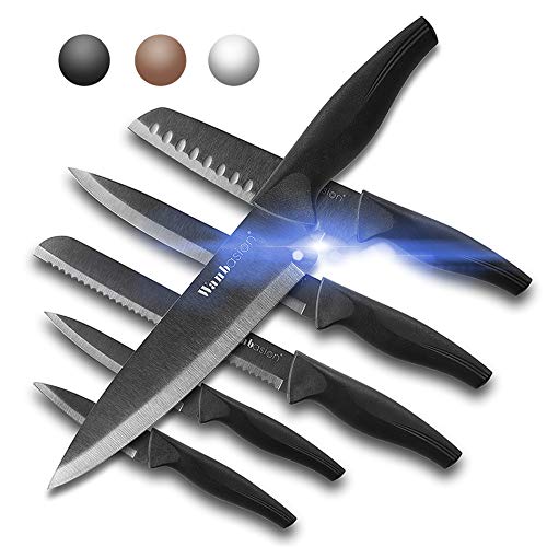 Wanbasion 6 Pieces Matte Black Titanium Plated Knife Set Stainless Steel Forged Kitchen Knife Set Sharp Professional Knife Set with Sheath, Scratch Resistant And Rust Proof, For Chef Cooking Cutting