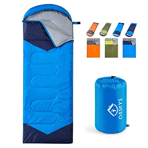 oaskys Camping Sleeping Bag - 3 Season Warm & Cool Weather - Summer, Spring, Fall, Lightweight, Waterproof for Adults & Kids - Camping Gear Equipment, Traveling, and Outdoors