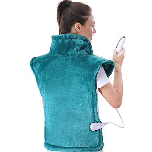 Large Heating Pad for Back and Shoulder, 24'x33' Heat Wrap with Fast-Heating and 5 Heat Settings, Auto Shut Off Available-Lake Green