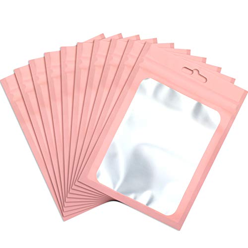 100 Pieces Resealable Mylar Ziplock Food Storage Bags with Clear Window Coffee Beans Packaging Pouch for Food Self Sealing Storage Supplies (Pink, 3 x 4.7 Inch)