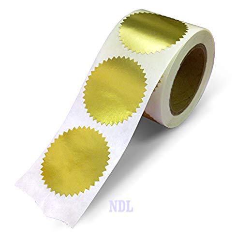 Next Day Labels 2' Round, Gold Metallic Package, Envelope, Certificate Wafer Seals with Serrated Edge. 250 Stickers Per Roll