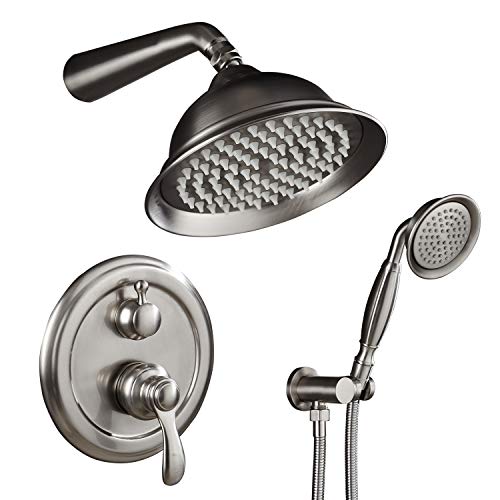 Shower System, Shower Faucet Sets Complete with Wall Mounted Shower Fixtures Rough-In Valve Body and Trim Kit (Brushed Nickel)