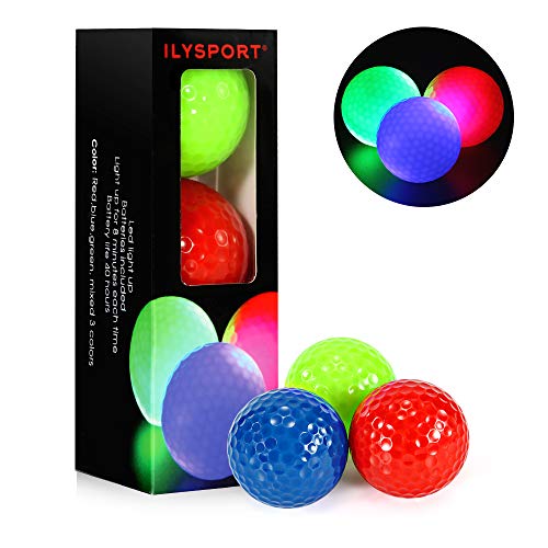 ILYSPORT Glow Golf Balls, Led Light Up Night Golf Balls Glow in The Dark (3 Colors Pack)