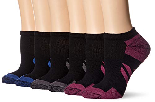 Amazon Essentials Women's 6-Pack Performance Cotton Cushioned Athletic No-Show Socks, Black, Shoe Size: 6-9