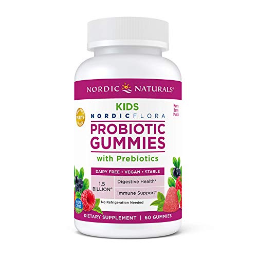 Nordic Naturals Probiotic Gummies Kids - 1.5 Billion Live Cultures in Synergistic Blend of Prebiotic Fiber For Healthy Digestive Balance and Nutrient Absorption, Berry Punch Flavor Gummy, 60 Count