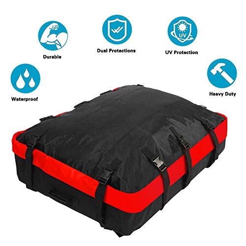 MHO+ALL Rooftop Cargo Carrier Bags Roof, 8 cu ft Waterproof Luggage Car Top Carrier Heavy Duty Roof Bag with 10 Reinforced Straps, Rainproof Zipper, Fits All Cars & Automobiles with or NO Roof Rack