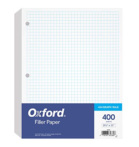 Oxford Filler Paper, 8-1/2' x 11', 4 x 4 Graph Rule, 3-Hole Punched, Loose-Leaf Paper for 3-Ring Binders, 400 Sheets Per Pack (62360)
