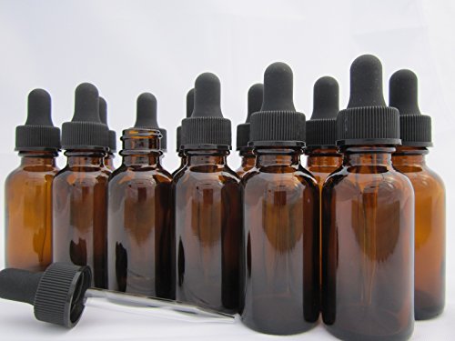 DropperStop 1oz Amber Glass Dropper Bottles (30mL) with Tapered Glass Droppers - Pack of 12
