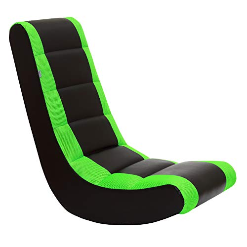 The Crew Furniture 991590 Classic Video Rocker Black/Neon Green Mesh Racing Stripe