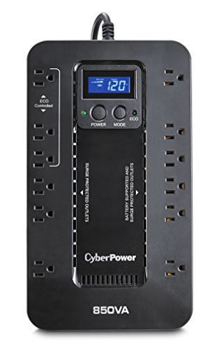 CyberPower EC850LCD Ecologic Battery Backup & Surge Protector UPS System, 850VA/510W, 12 Outlets, ECO Mode, Compact, Uninterruptible Power Supply