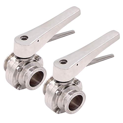 DERNORD 1.5 Inch Tri Clamp Clover Butterfly Valve with Trigger Handle Sanitary Fitting Stainless Steel 304 (2 Pack 1.5 Inch Trigger Butterfly Valve)