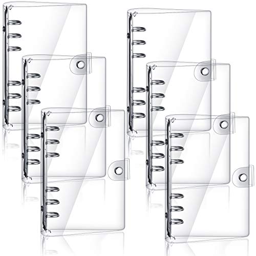 6 Pieces Clear A6 Binder Transparent Soft PVC 6-Ring Binder Cover Loose Leaf Personal Planner with Snap Button Closure Waterproof Refillable 6 Round Ring Binder for A6 Filler Paper