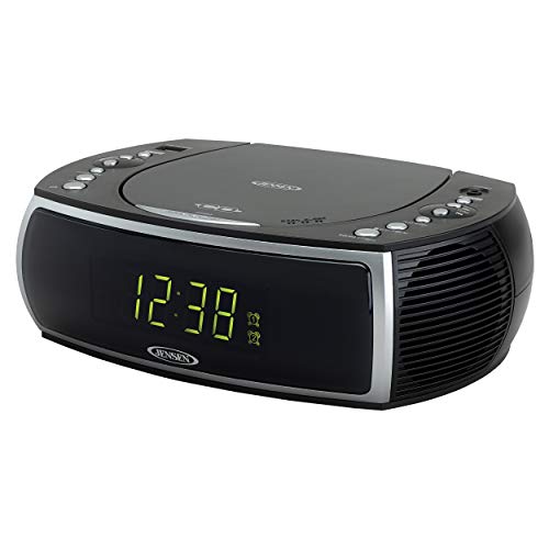 Jensen Modern Home CD Tabletop Stereo Clock Digital AM/FM Radio CD Player Dual Alarm Clock Stereo CD Top-Loading Disc Player | USB Charging Port DV 5V 800mA | Headphone Jack | 0.9 Display Green LED |