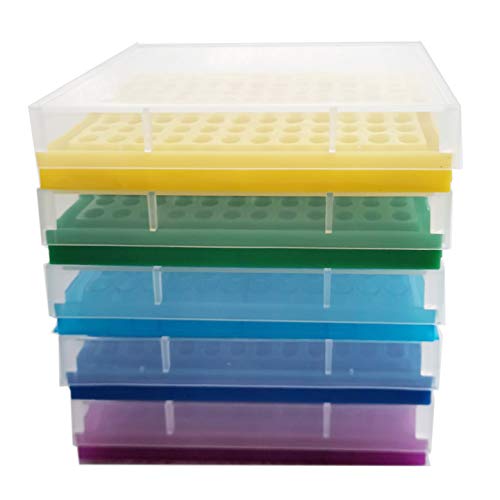 PCR Tube Rack for 0.2ml Micro-Tubes, 8 x 12 Array Pack of 5(Blue/Light Blue/Yellow/Purple/Green)