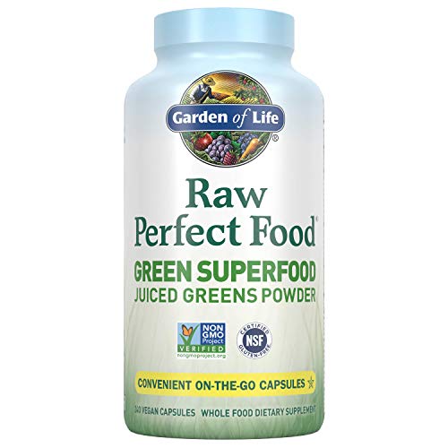 Garden of Life Raw Perfect Food Green Superfood Juiced Greens Powder Capsules - 30 Servings, Non-GMO, Gluten Free, Vegan Whole Food Dietary Supplement, Organic Greens, Juice Sprouts Probiotics, 240CT