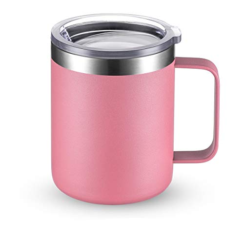 Civago Stainless Steel Coffee Mug Cup with Handle, 12 oz Double Wall Vacuum Insulated Tumbler with Lid Travel Friendly (Pink, 1 Pack)