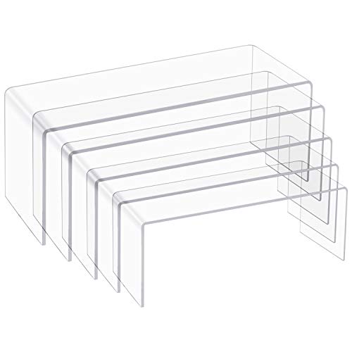 5 Pack Large Clear Acrylic Display Risers, 5 Sizes Acrylic Jewelry Display Riser Shelf Showcase Fixtures for Cake, Candy Display Stand