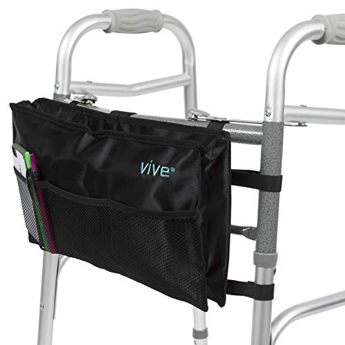 Vive Walker Bag - Water Resistant Accessory Basket Provides Hands Free Storage for Folding Walkers - Attachment Fits Wide and Narrow Styles - Tote Caddy Pouch for Elderly, Seniors, Handicap, Disabled