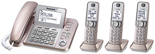 PANASONIC Corded/Cordless Phone System with Answering Machine and One Touch Call Blocking – 4 Handsets - KX-TGF353G2 (Rose Gold)