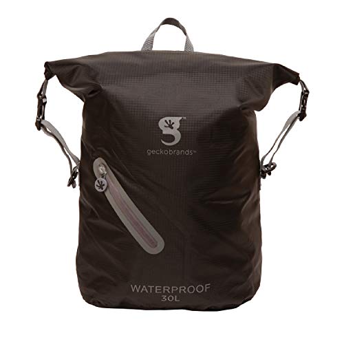 geckobrands Waterproof 30L Backpack – Lightweight Packable Dry Bag, Black/Grey