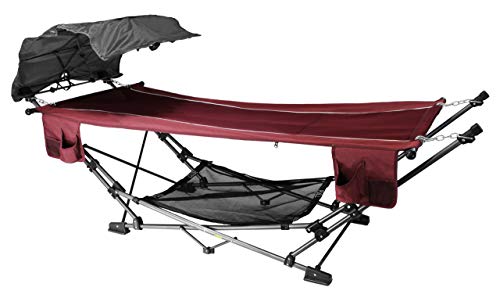 ZENITHEN LIMITED Red Folding Hammock with a Retractable Canopy