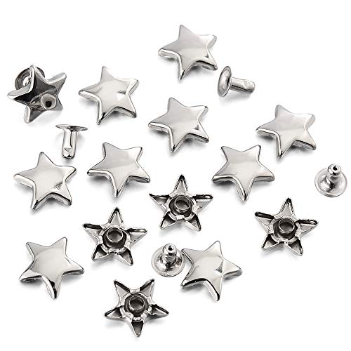 100 Sets 12MM Silver Star Rivets for Leather Star Rivet Studs Garment Rivets Leather Rivets Studs and Spikes for Leather Craft Clothing Bags Belts Dog Collar Shoes DIY Accessories 15/32 Inch