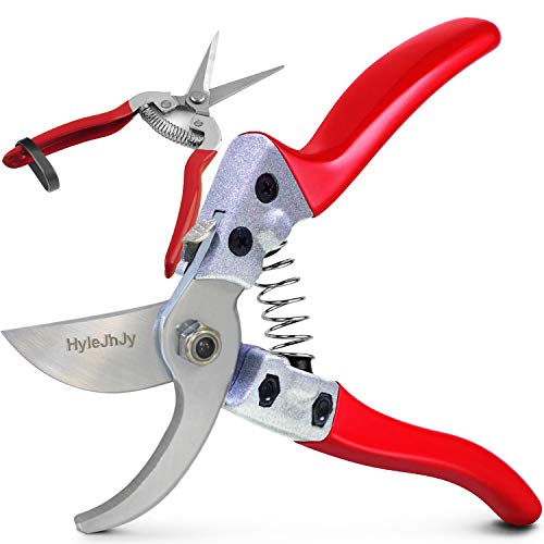 HyleJhJy 8' Bypass Steel Pruning Shears with Stainless SK5 Steel Blades+Straight Tip Gardening Shears Garden Shears Garden Clippers Florist Scissors Hand Pruners Garden Tools Gardening Tools Set,Red