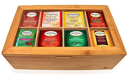 Twinings Tea Bags Sampler Assortment Box - 80 COUNT - Perfect Variety Pack in Bamboo Gift Box - Gift for Family, Friends, Coworkers - English Breakfast, English Afternoon, Green Tea, Early Grey, Chamo