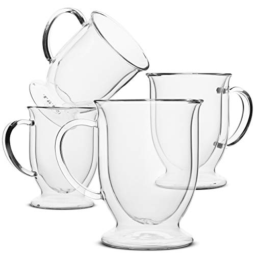 BTaT- Coffee Mug, Coffee Glass, Set of 4 (12oz, 350ml), Double Wall Glass Coffee Cups, Tea Cups, Latte Cups, Glass Coffee Mug, Beer Glasses, Latte Mug, Clear Mugs, Glass Cups, Glass Tea Mugs, Irish