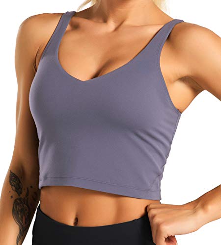 Women’s Longline Sports Bra Wirefree Padded Medium Support Yoga Bras Gym Running Workout Tank Tops (Vintage Purple, Small)