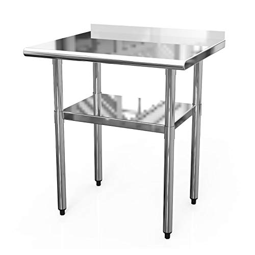 SUNCOO Stainless Steel Work Table Commercial Working PrepTable with 1 1/2' Backsplash Work Tables for Home Shop Restaurant Outdoor Metal Table Worktables and Workstations 30X24 Inches
