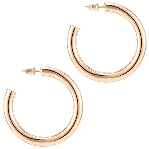 PAVOI 14K Rose Gold Colored Lightweight Chunky Open Hoops | 50mm Rose Gold Hoop Earrings for Women