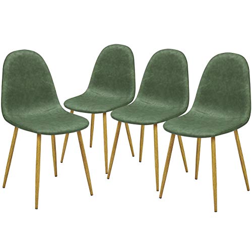 GreenForest Dining Chairs Set of 4, Waterproof PU Leather Side Chairs Mid Century Modern Upholstered Accent Chairs for Kitchen Living Room with Sturdy Metal Legs, Easy to Assemble, Cactus/Green