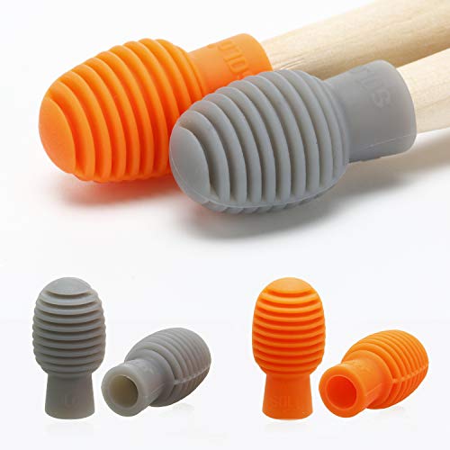 4 Pieces Drum Mute Drum Dampener Silicone Drumstick Silent Practice Tips Percussion Accessory Mute Replacement Musical Instruments Accessory (Orange and Grey)