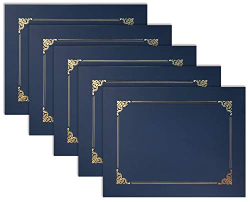 25 Pack Navy Blue Certificate Holders, Diploma Holders, Document Covers with Gold Foil Border, by Better Office Products, for Letter Size Paper, 25 Count, Blue