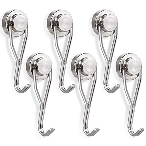 Swivel Swing Magnetic Hook New Upgraded, 25LB（6pack） Refrigerator Magnetic Hooks,Strong Neodymium Magnet Hook, Perfect for Refrigerator and Other Magnetic Surfaces