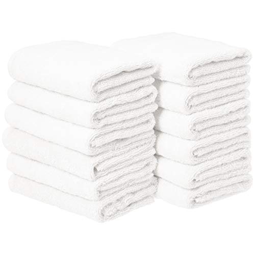 AmazonBasics Cotton Hand Towels, White - Pack of 12
