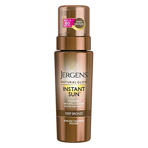 Jergens Natural Glow Instant Sun Body Mousse, Deep Bronze Tan, 6 Ounce Sunless Self-Tanner, for a Natural-Looking Tan