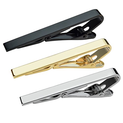 Lystaii 3pcs Tie Bar Clip, Tie Tack Pins Tie Clips for Men Silver Gold Black Necktie Bar Pinch Clip Set 2.2 Inch Metal Clasps Business Professional Fashion Assorted Designs