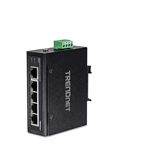 TRENDnet 5-Port Industrial Unmanaged Fast Ethernet DIN-Rail Switch, TI-E50, 5 x Fast Ethernet Ports, 1Gbps Switching Capacity,5 Port Network Fast Ethernet Switch,IP30 Metal Switch,Lifetime Protection