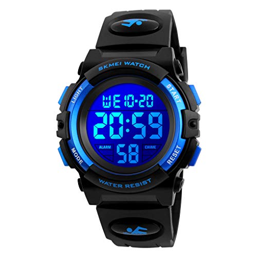 Kid's Digital Watch Outdoor Sports 50M Waterproof Electronic Watches Alarm Clock 12/24 H Stopwatch Calendar Boy Wristwatch - Black Blue