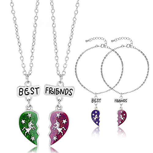 Hifot Unicorn Best Friend Necklaces & Bracelet Jewelry Set, Mood BFF Heart Pendant for Girl Women Gift